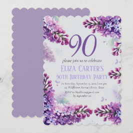Invitación Purple Lilac 90º cumpleaños floral elegante