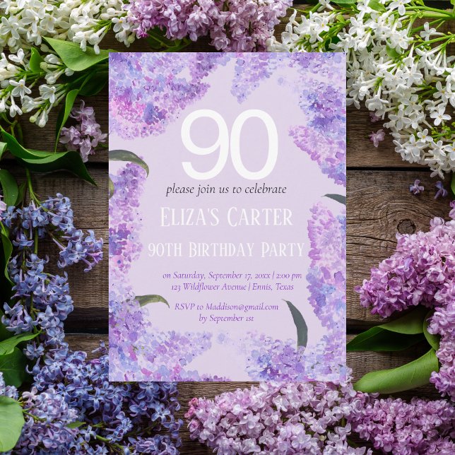 Invitación Purple Lilac 90º cumpleaños floral elegante (Subido por el creador)
