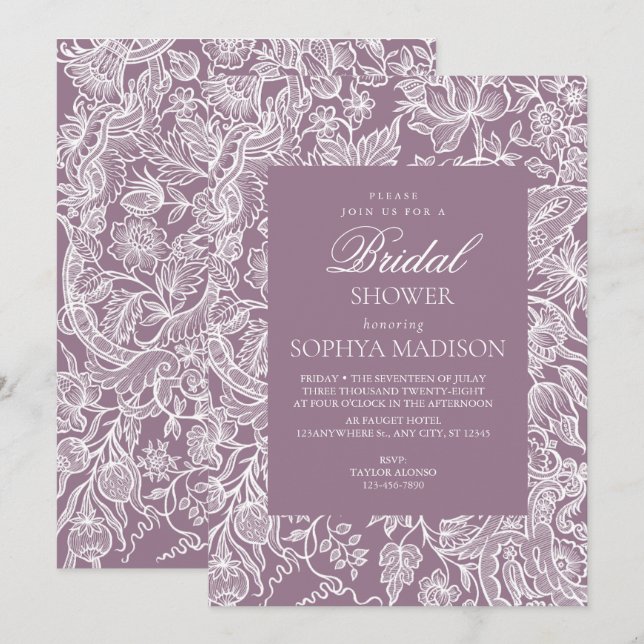Invitación Purple Lilac Elegant Line Art Wildflower (Anverso / Reverso)