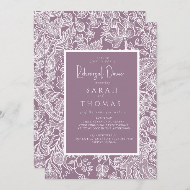 Invitación Purple Lilac Elegant Line Art Wildflower (Anverso / Reverso)