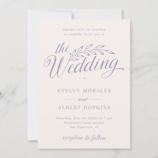 Invitación Purple Lilac Elegante Boda de escritura rústica vi (Anverso)