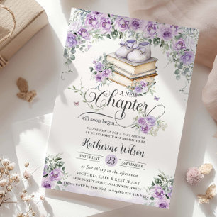 Invitación Purple Lilac Floral Book New Chapter Baby Shower