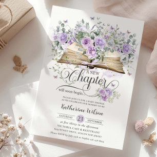 Invitación Purple Lilac Floral Book New Chapter Baby Shower