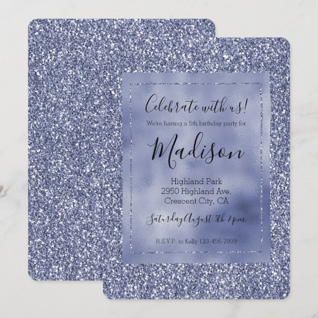 Invitación Purple Lilac Glitz Glam Purpurina Sparkle (Anverso / Reverso)