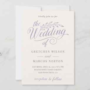 Invitación Purple Lilac Modern Elegant Calligraphy Boda I