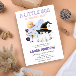 Invitación Purple Little Boo Ghost Witch Baby Shower