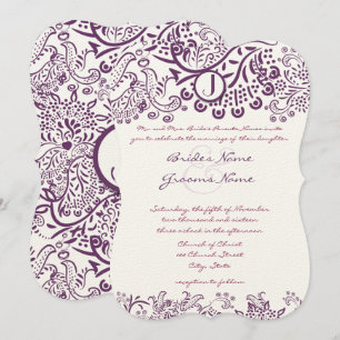 Invitación Purple Love Birds Fairy Tale Monogram Weddings