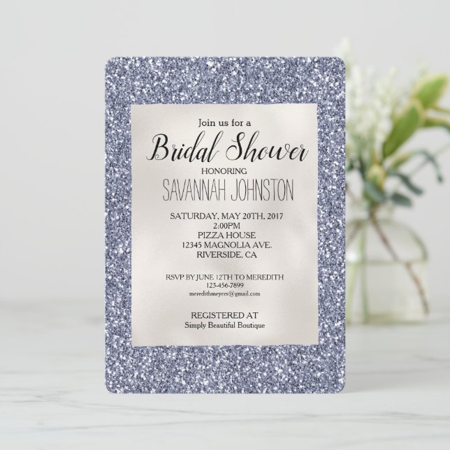 Invitación Purple Luxe Purpurina Pearl White (Anverso de pie)