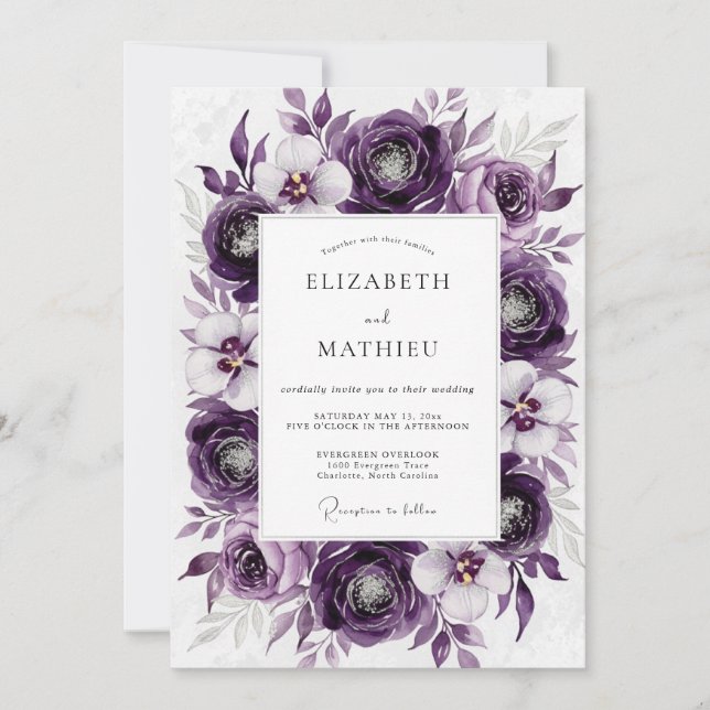 Invitación Purple Luxurious Botanical Wedding (Anverso)