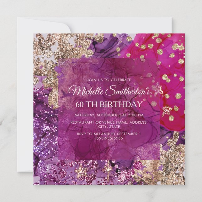 Invitación Purple Magenta Gold Abstract Luxury (Anverso)