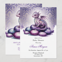 Invitación Purple Magical Dragon Baby Shower