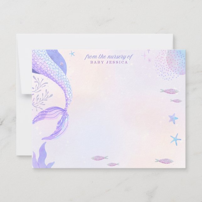 Invitación Purple Mermaid Nursery Note Card (Anverso)