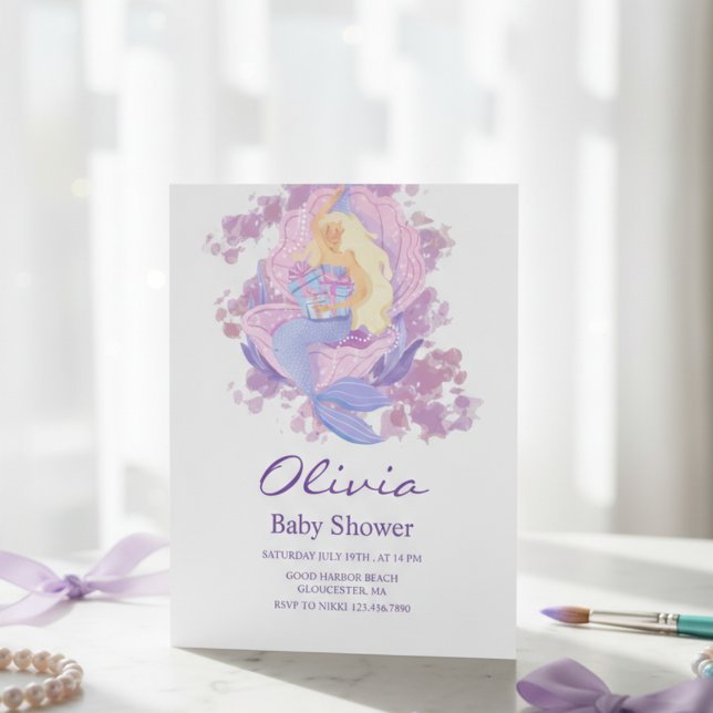 Invitación Purple Mermaid Princess Baby Shower Invitation (Subido por el creador)