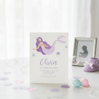 Invitación Purple Mermaid Under The Sea Baby Shower 