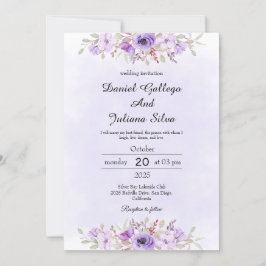 Invitación Purple Minimalist Floral Wedding Invitations