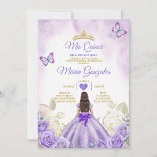 Invitación Purple Mis Quince Lavender 15 Anos Silver Crown