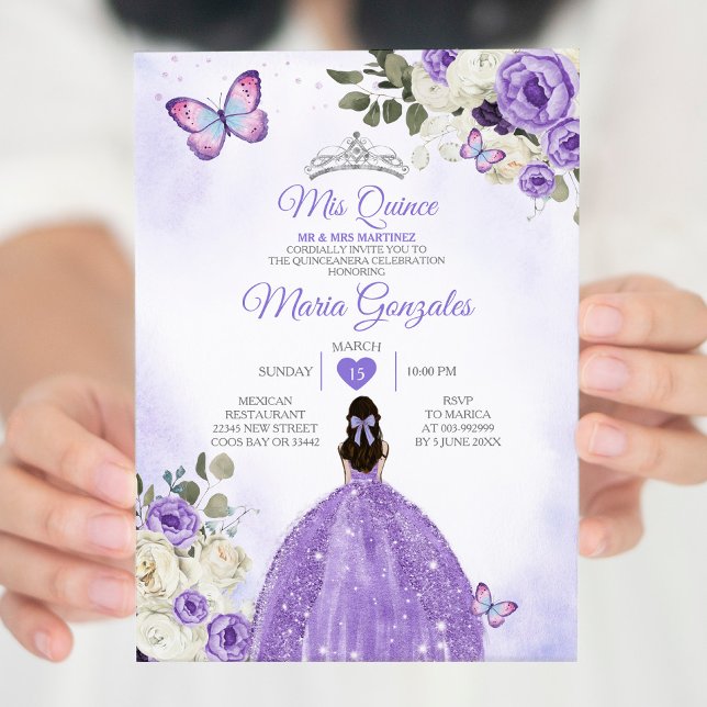 Invitación Purple Mis Quince Lavender 15 Anos Silver Crown (Subido por el creador)