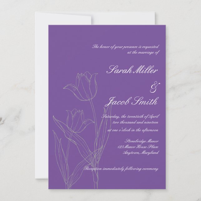 Invitación Purple Mist | Boda Minimalista de Tulipanes (Anverso)