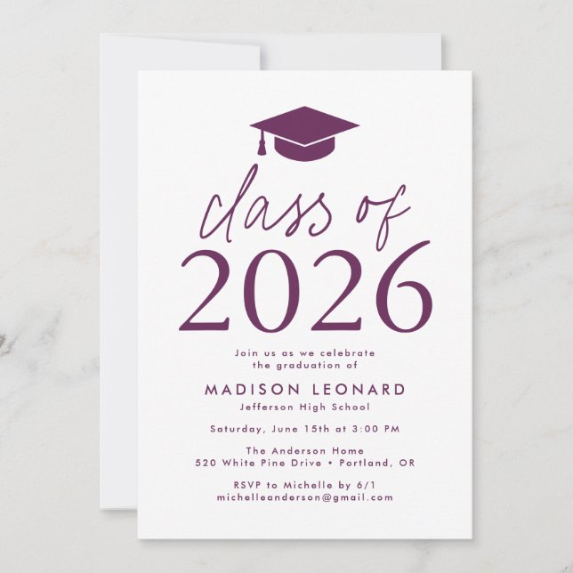 Invitación Purple | Modern Class of 2023 Graduation Party (Anverso)