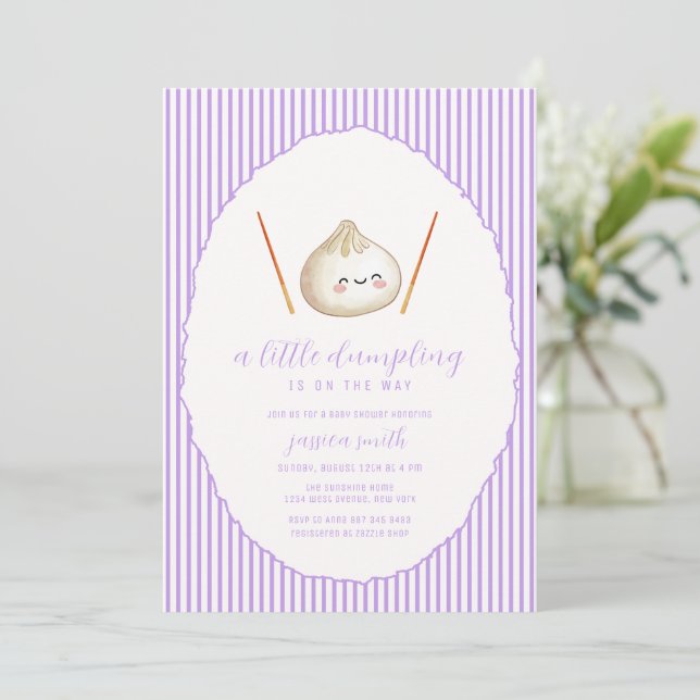 Invitación Purple Modern Girl Asian Dumpling Baby Shower  (Anverso de pie)