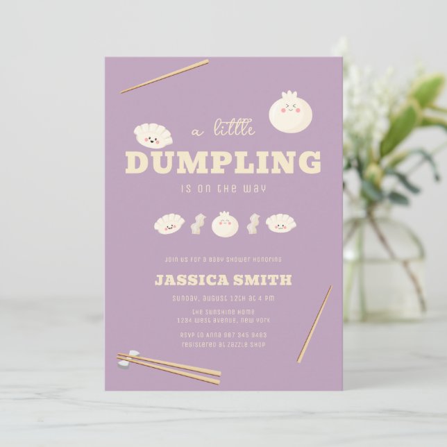Invitación Purple Modern Kawaii Bao Dumpling Baby Shower  (Anverso de pie)