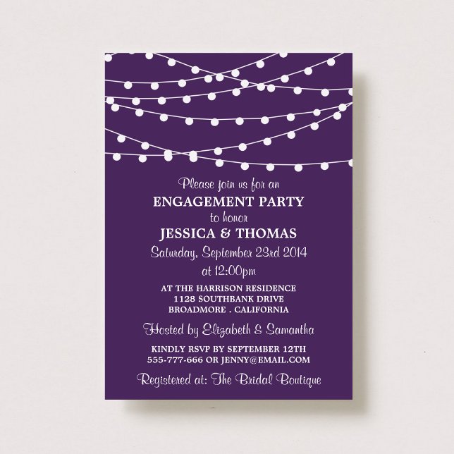 Invitación Purple Modern String Lights Engagement Party (Subido por el creador)