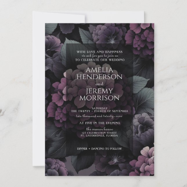 Invitación Purple Moody Floral (Anverso)