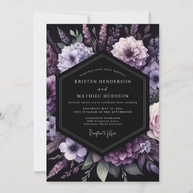 Invitación Purple Moody Nocturne Wedding (Anverso)