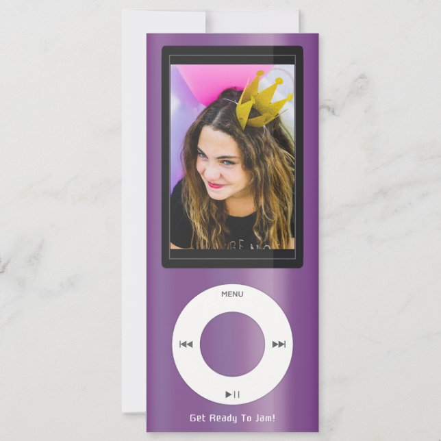 Invitación Purple MP3 Music Player Birthday (Anverso)