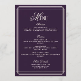 Invitación Purple Old Money Wedding Menu Card