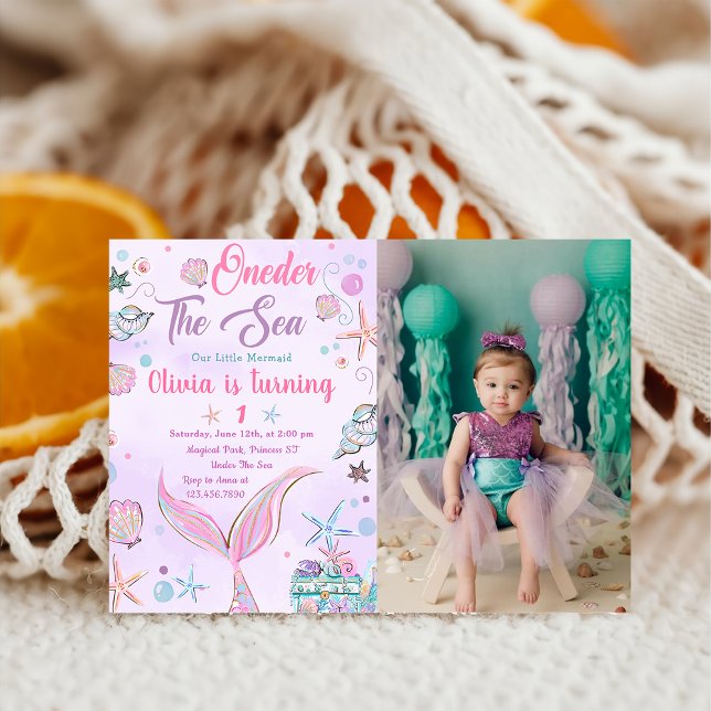 Invitación Purple ONEder La Sirenita De Mar Foto De Cumpleaño (Subido por el creador)