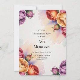 Invitación Purple Orange and Red Roses Bachelorette Party