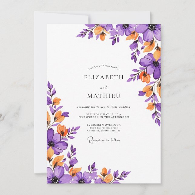 Invitación Purple Orange Vivid Spring Wedding (Anverso)