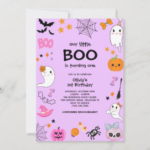Invitación Purple Our Little Boo Halloween 1er cumpleaños
