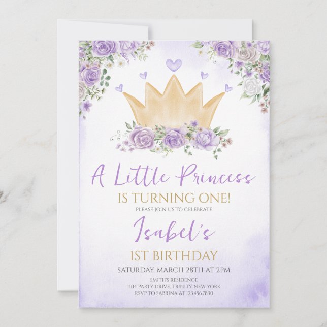 Invitación Purple Our Little Princess Birthday (Anverso)