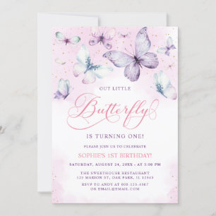 Invitación Purple Out Little Butterfly Baby Girl Primer cumpl