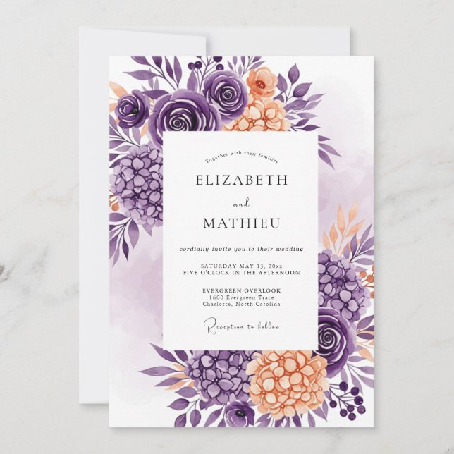 Invitación Purple Peach Delicate Spring Wedding (Anverso)