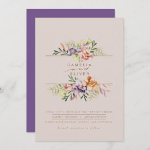 Invitación Purple Peach Summer Floral Wedding Invitar código 