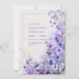 Invitación Purple Periwinkle Wildflower Romantic Frame