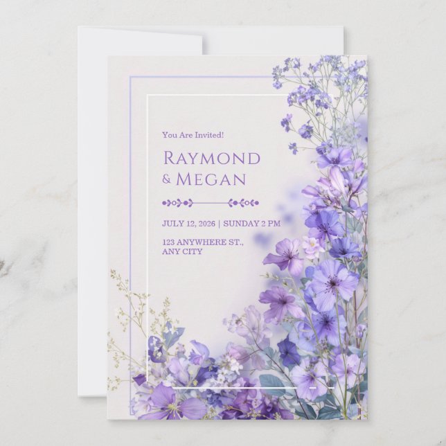 Invitación Purple Periwinkle Wildflower Romantic Frame (Anverso)