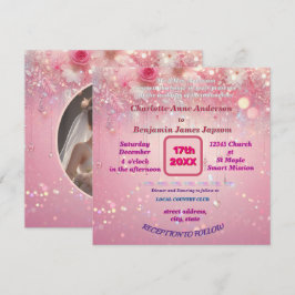 Invitación Purple Pink Dripping Faux Purpurina floral