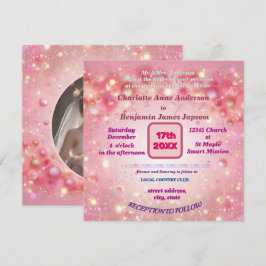 Invitación Purple Pink Dripping Faux Purpurina floral