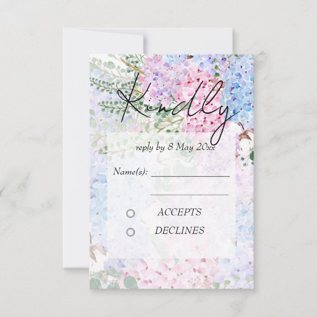 Invitación purple pink hydrangea paintings Wedding RSVP Card (Anverso)
