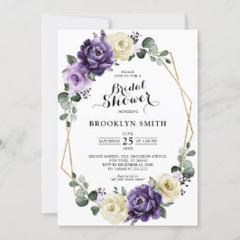 Invitación Purple Plum Marfil Oro Geométrico Ducha De Novias
