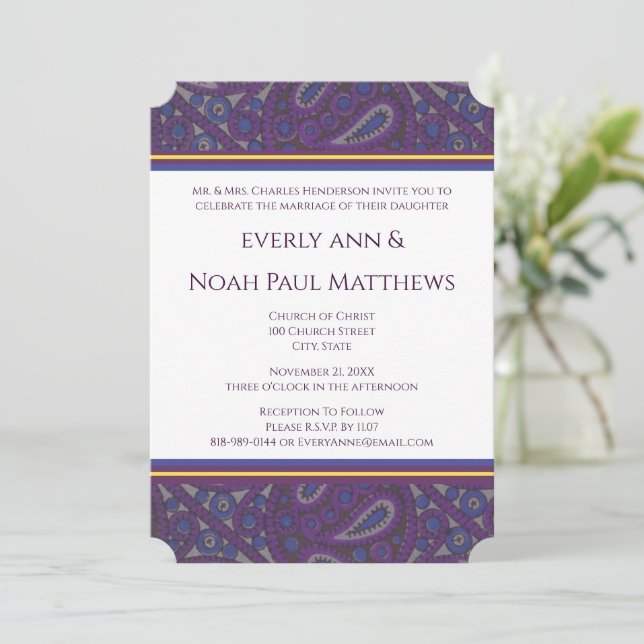Invitación Purple Plum Paisley Wedding Invitation (Anverso de pie)