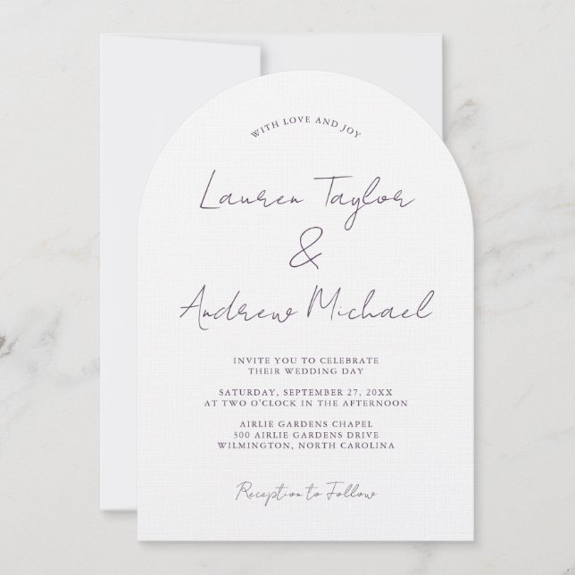 Invitación Purple Plum Romantic Modern Arch Wedding (Anverso)