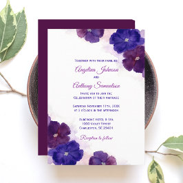 Invitación Purple Plum Royal Blue Watercolor Floral Boda