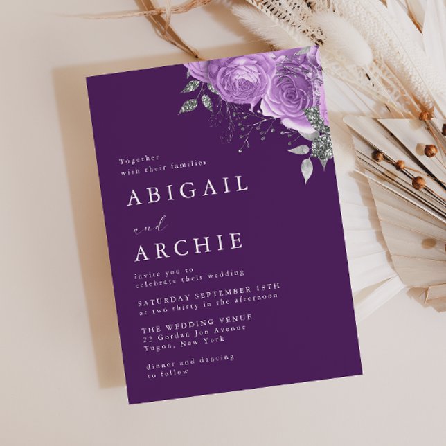 Invitación Purple Plum Violet Floral Wedding  (Subido por el creador)
