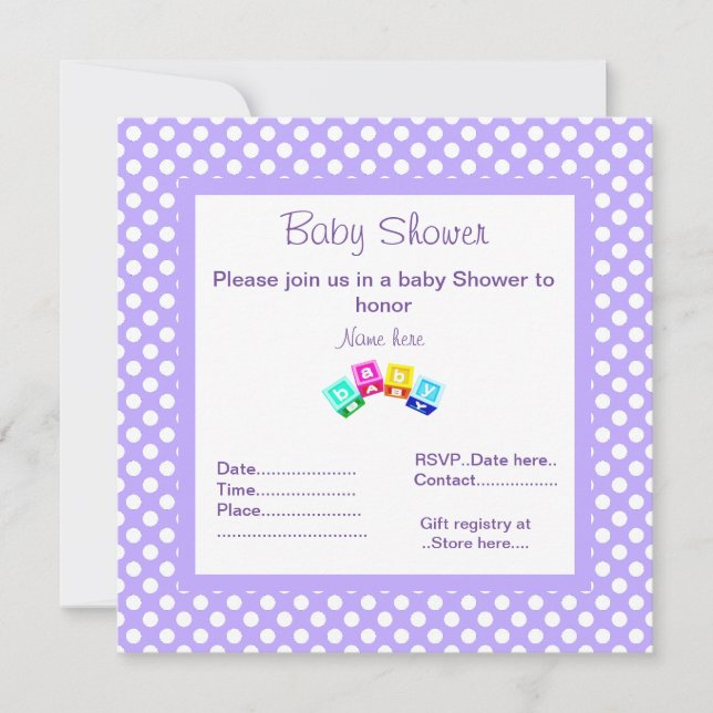 INVITACIÓN PURPLE POLKA DOT BABY SHOWER INVITACKS (Anverso)