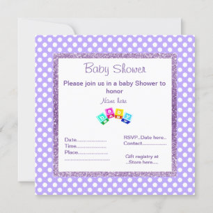 Invitación PURPLE POLKA DOT bloquea purpurina BABY SHOWER